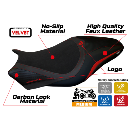 Funda de asiento compatible con Ducati Monster 821/1200 (17-20) modelo de terciopelo Valencia