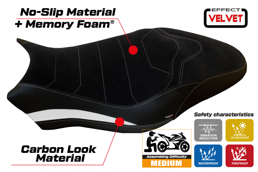 Housse de selle compatible Ducati Monster 821/1200 (17-20) modèle Ovada 2 Velvet comfort system