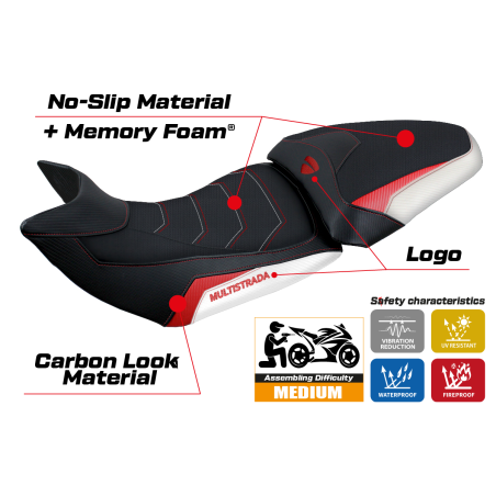 Funda de asiento compatible con Ducati Multistrada 1200/1260 (15-20) modelo Jazan comfort system