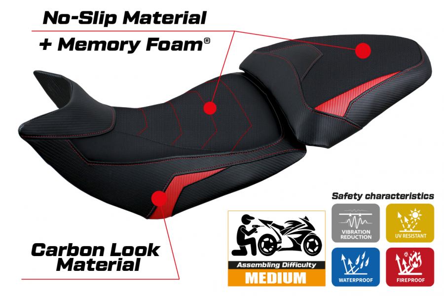 Funda de asiento compatible con Ducati Multistrada 1200/1260 (15-20) modelo Jazan comfort system
