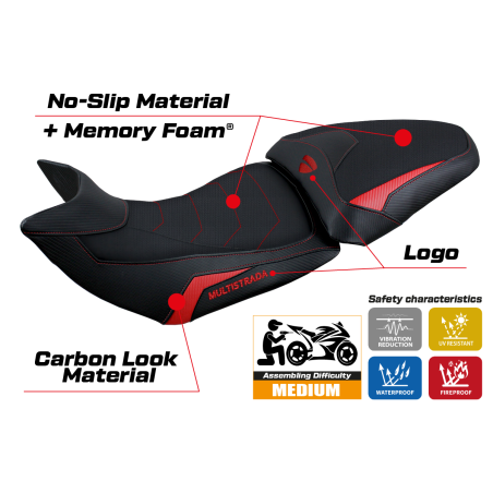 Funda de asiento compatible con Ducati Multistrada 1200/1260 (15-20) modelo Jazan comfort system