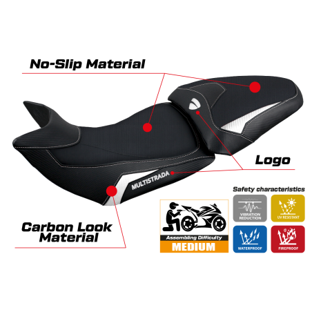 Funda de asiento compatible con Ducati Multistrada 1200/1260 (15-20) modelo Jazan