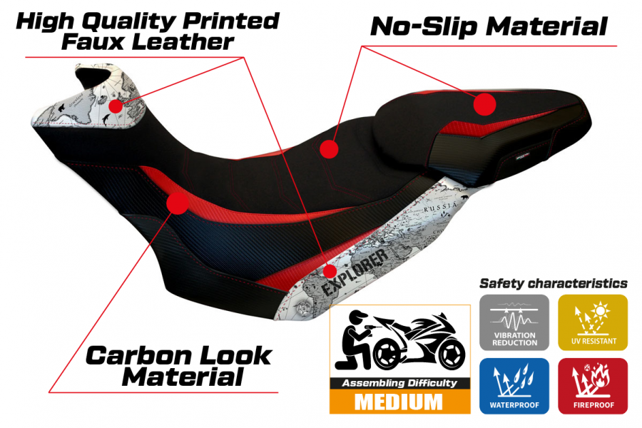 Housse de selle compatible Ducati Multistrada 1200/1260 Enduro (16-21) modèle Lux Mps ultragrip