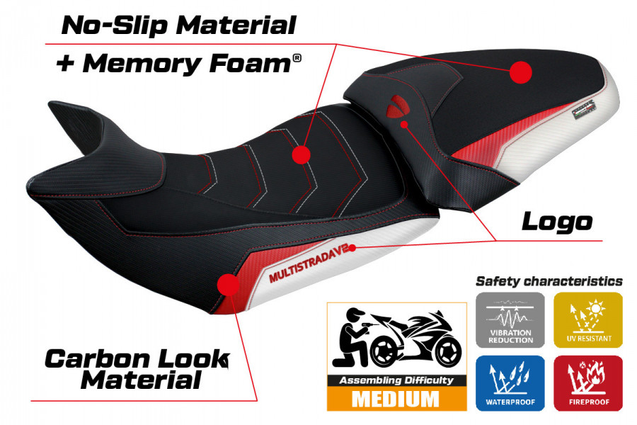 Funda de asiento compatible con Ducati Multistrada V2 (21-22) modelo Haria comfort system