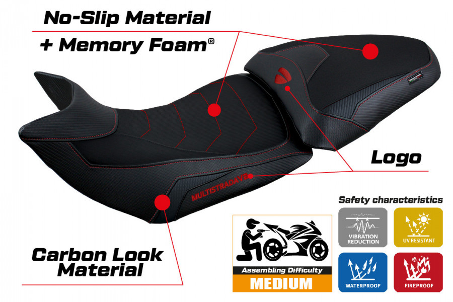 Funda de asiento compatible con Ducati Multistrada V2 (21-22) modelo Haria comfort system