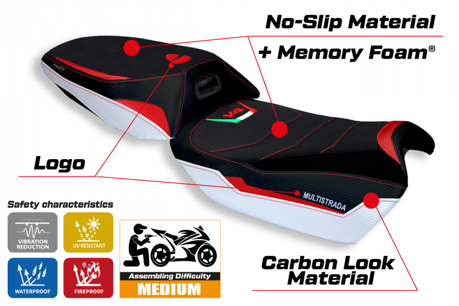 Housse de selle compatible Ducati Multistrada V4 (21-22) modèle Rosita special color comfort system