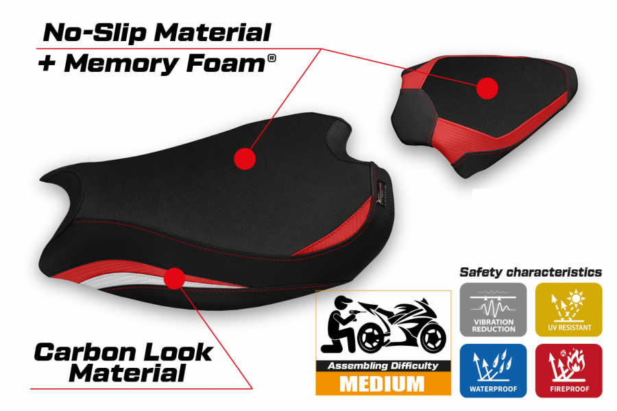 Funda de asiento compatible con Ducati Panigale V2 (20-22) modelo Zatoca comfort system