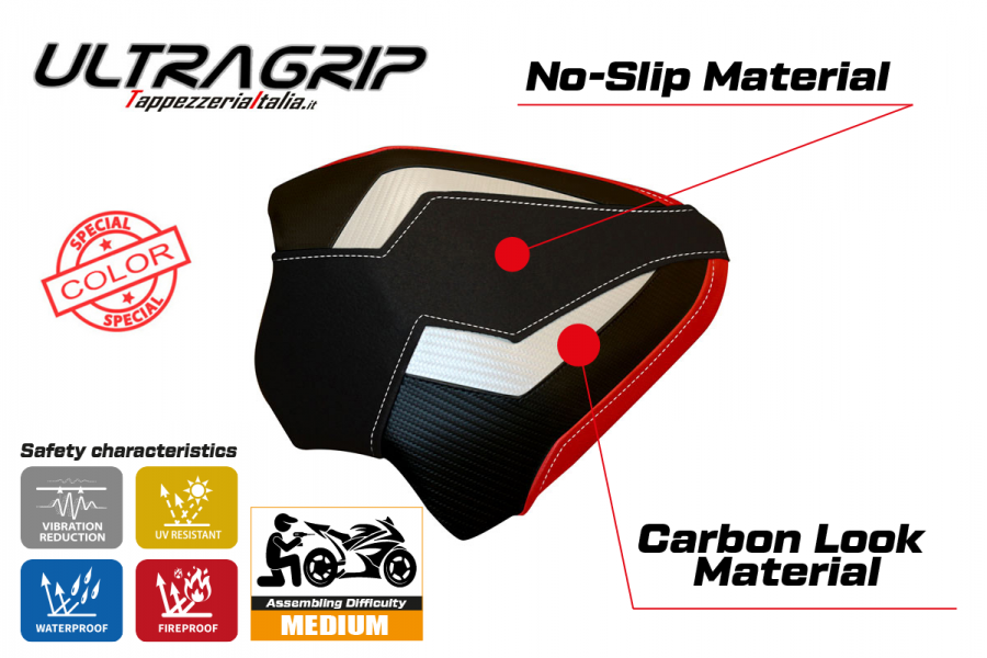 Beifahrersitzbezug für Ducati Panigale V4 (18-22) Modell Tenby Sonderfarbe Ultragrip