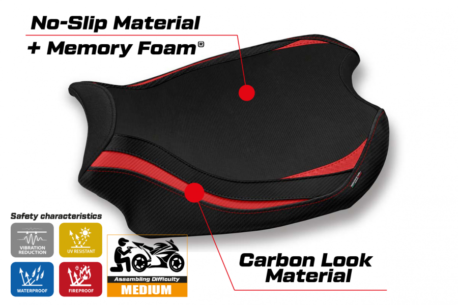 Funda de asiento compatible con Ducati Panigale V4 (18-22) modelo Glinka comfort system