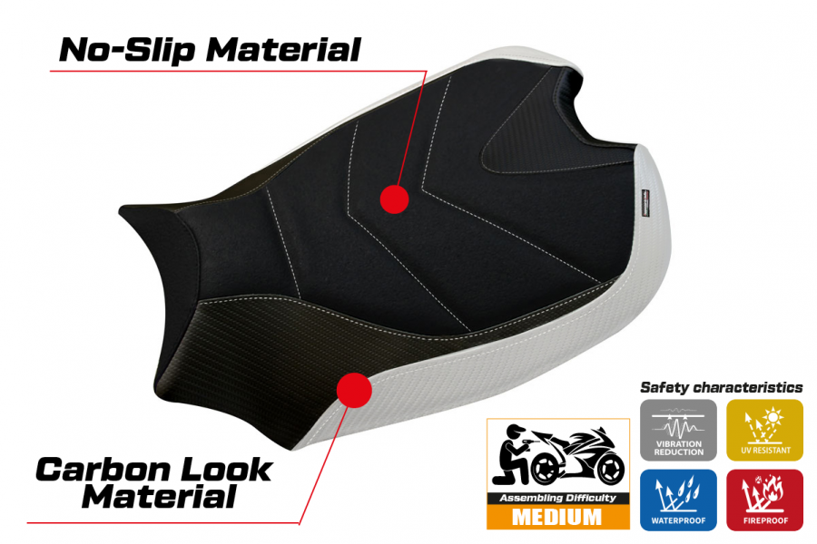 Funda de asiento compatible con Ducati Panigale V4 (18-22) modelo Wanaka 1 ultragrip