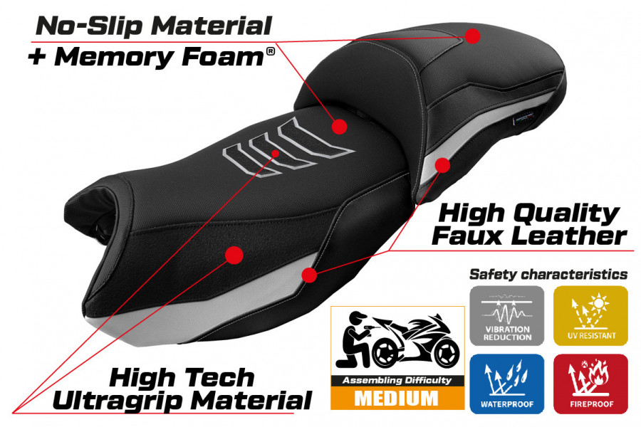Housse de selle compatible BMW R 1250 GS (19-22) modèle Ebern comfort system