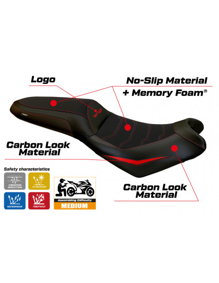 Funda de asiento compatible con Kawasaki Versys 650 (07-22) modelo Nasir comfort system