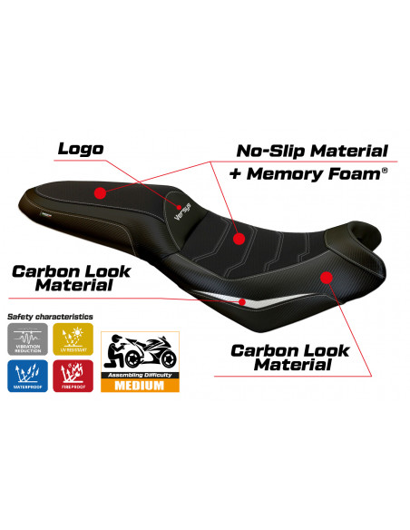 Housse de selle compatible Kawasaki Versys 650 (07-22) modèle Nasir comfort system
