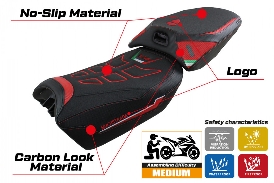Funda de asiento compatible con Ducati Multistrada V4 (2022) modelo Meknes ultragrip