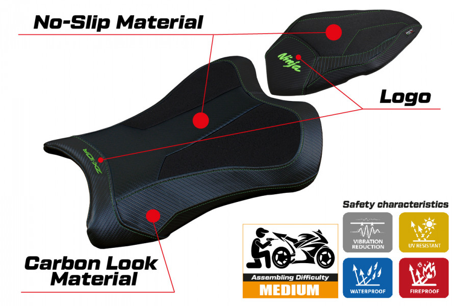 Funda de asiento compatible con Kawasaki Ninja ZX 10 R (21-22) modelo Dexter Ultragrip