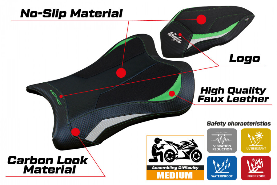 Funda de asiento compatible con Kawasaki Ninja ZX 10 R (21-22) modelo Dexter Ultragrip