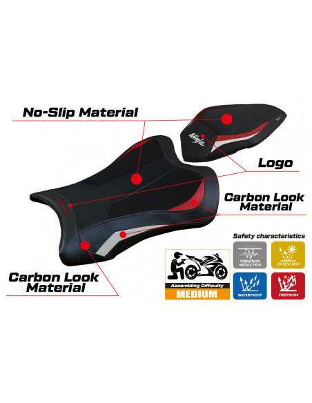 Housse de selle compatible Kawasaki Ninja ZX 10 R (21-22) modèle Dexter Ultragrip