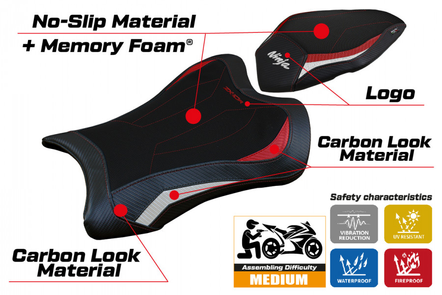 Housse de selle compatible Kawasaki Ninja ZX 10 R (21-22) modèle Dexter Comfort System
