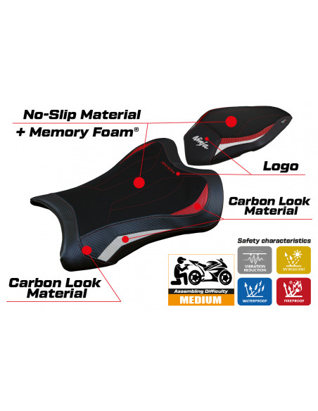 Housse de selle compatible Kawasaki Ninja ZX 10 R (21-22) modèle Dexter Comfort System
