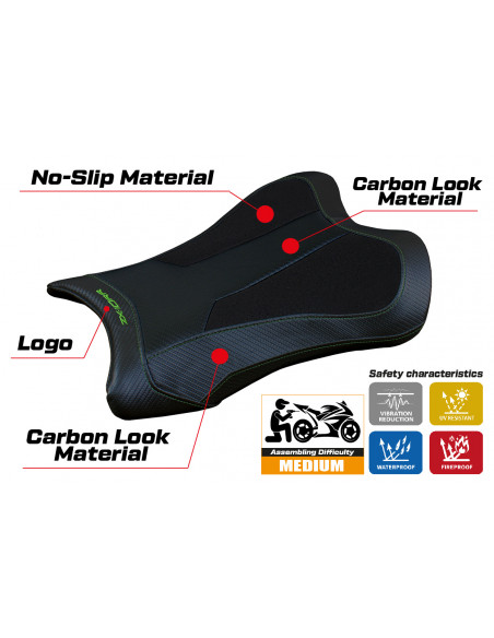 Funda de asiento compatible con Kawasaki Ninja ZX 10 RR (21-22) modelo Garen Ultragrip