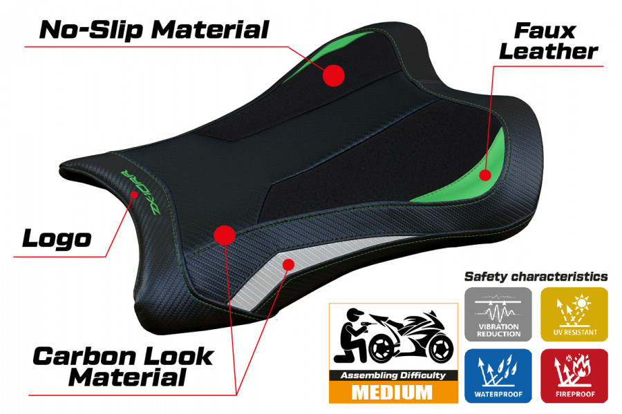 Funda de asiento compatible con Kawasaki Ninja ZX 10 RR (21-22) modelo Garen Ultragrip