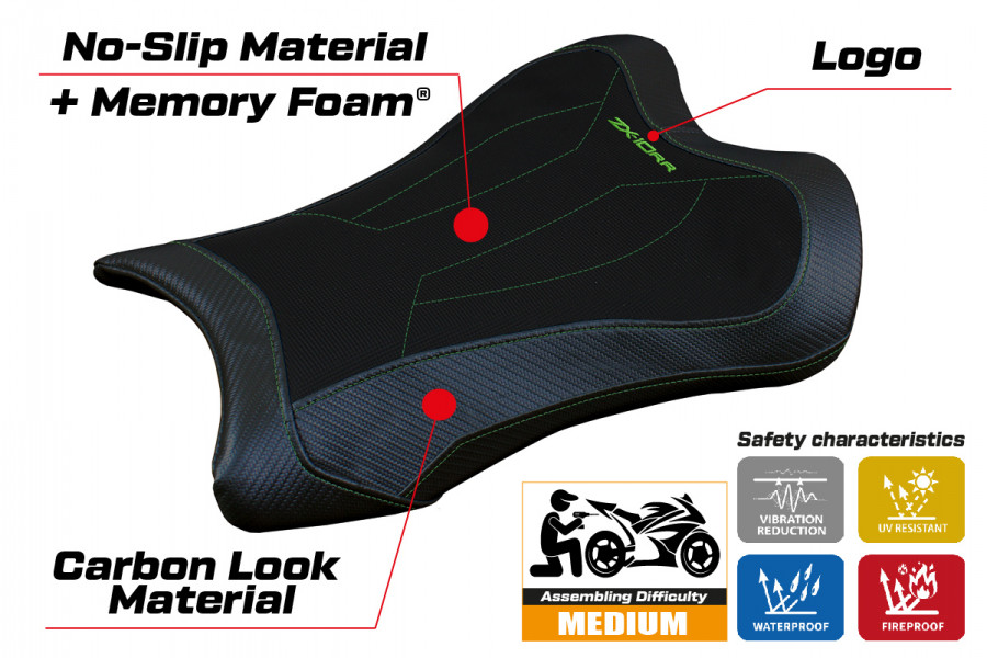 Funda de asiento compatible con Kawasaki Ninja ZX 10 RR (21-22) modelo Garen Comfort System