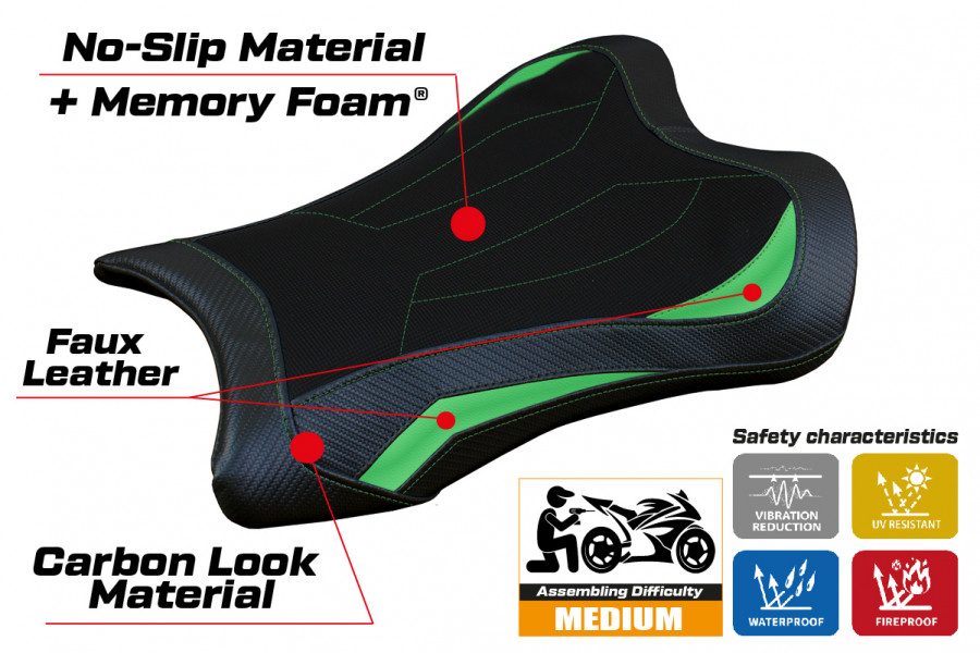 Housse de selle compatible Kawasaki Ninja ZX 10 RR (21-22) modèle Garen Comfort System