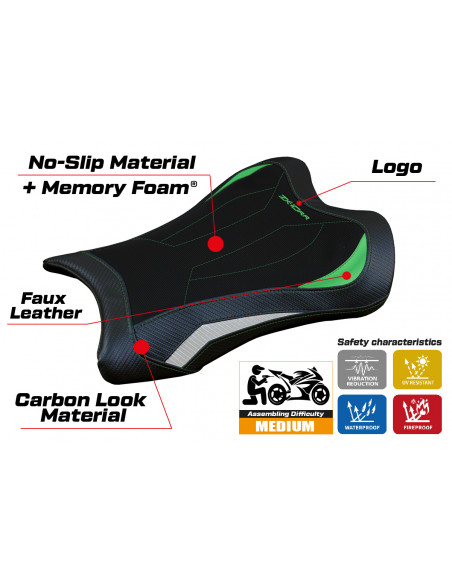 Funda de asiento compatible con Kawasaki Ninja ZX 10 RR (21-22) modelo Garen Comfort System