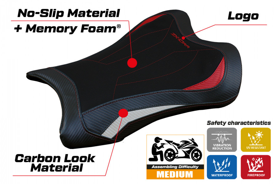 Funda de asiento compatible con Kawasaki Ninja ZX 10 RR (21-22) modelo Garen Comfort System