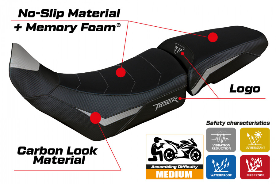 Funda de asiento compatible con Triumph Tiger 900 (20-22) modelo Dover Comfort System