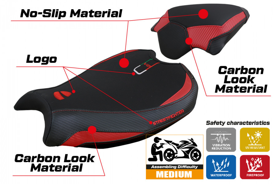 Housse de selle compatible Ducati Streetfighter V2 (2022) modèle Mina