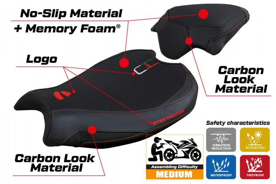 Seat cover compatible Ducati Streetfighter V2 (2022) Mina comfort system model