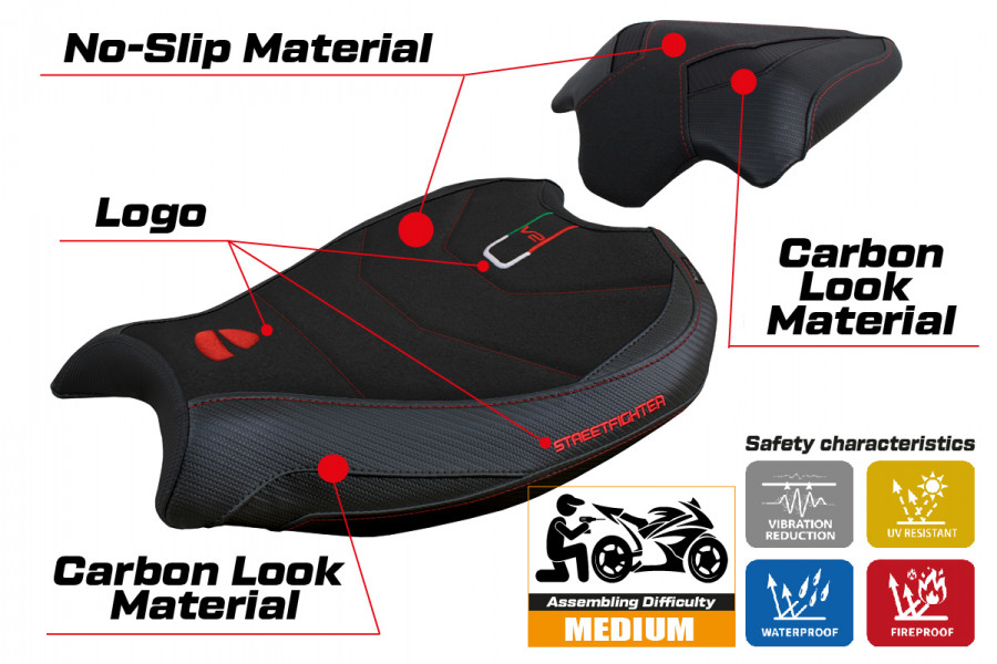Housse de selle compatible Ducati Streetfighter V2 (2022) modèle Mina ultragrip