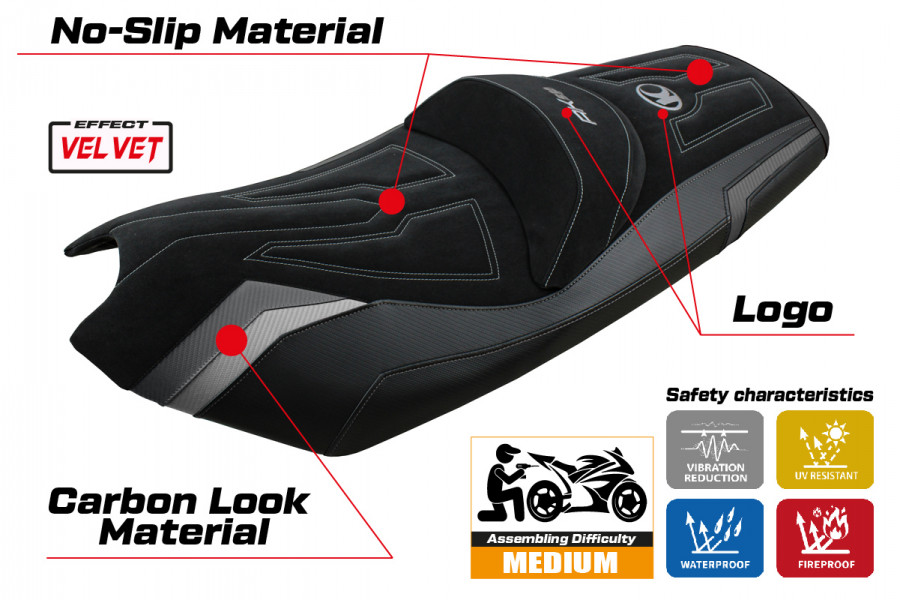 Funda de asiento compatible con Kymco AK 550 (17-22) modelo Rajka