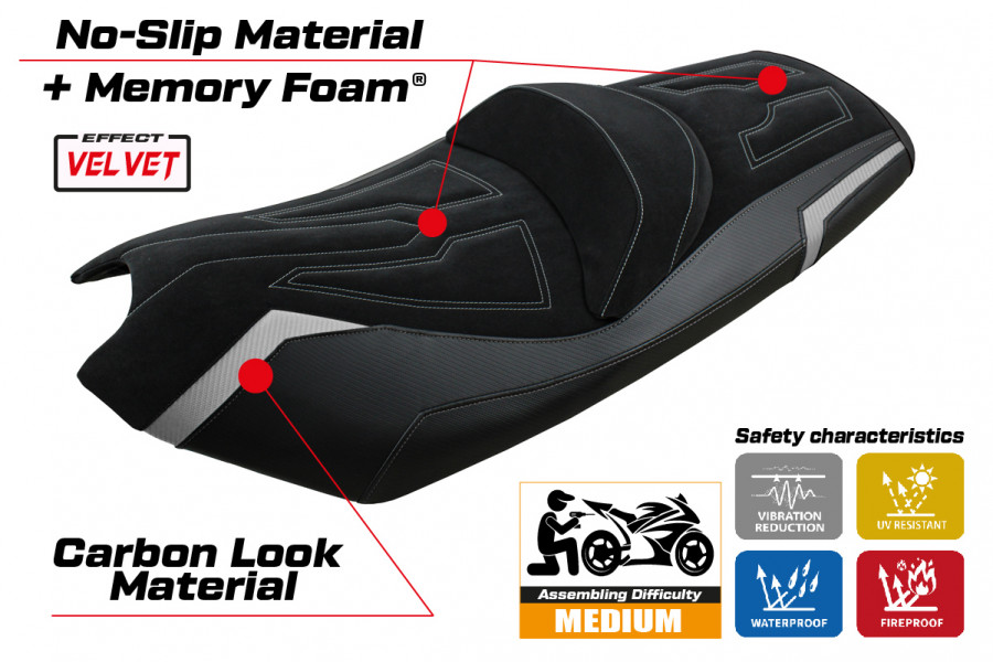 Housse de selle compatible Kymco AK 550 (17-22) modèle Rajka Comfort System