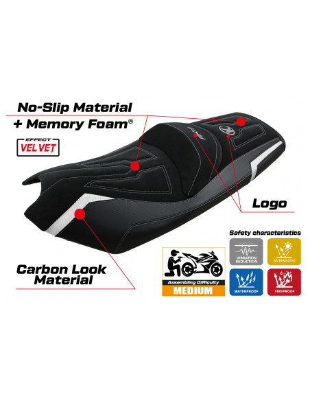 Housse de selle compatible Kymco AK 550 (17-22) modèle Rajka Comfort System