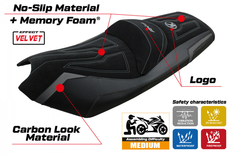 Housse de selle compatible Kymco AK 550 (17-22) modèle Rajka Comfort System