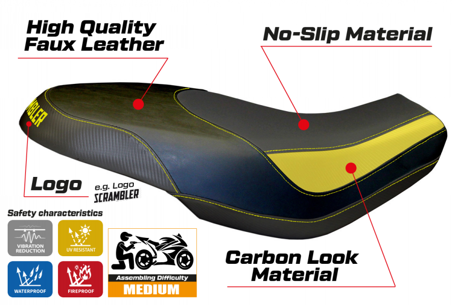 Housse de selle compatible Ducati Scrambler 400/800/1100 (15-22) modèle Capri