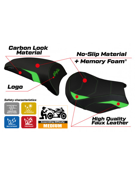 Funda de asiento compatible con Kawasaki Ninja 650 (17-22) modelo Sihu comfort system