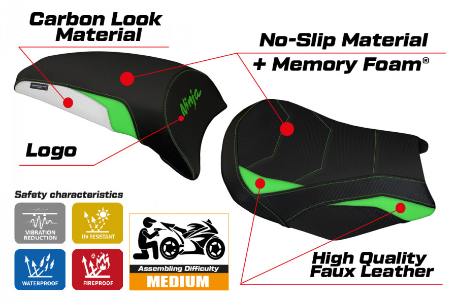 Funda de asiento compatible con Kawasaki Ninja 650 (17-22) modelo Sihu comfort system