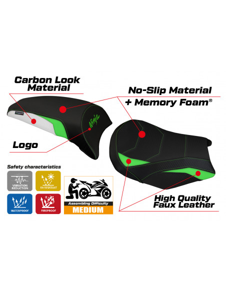 Housse de selle compatible avec Kawasaki Ninja 650 (17-22) modèle Sihu comfort system
