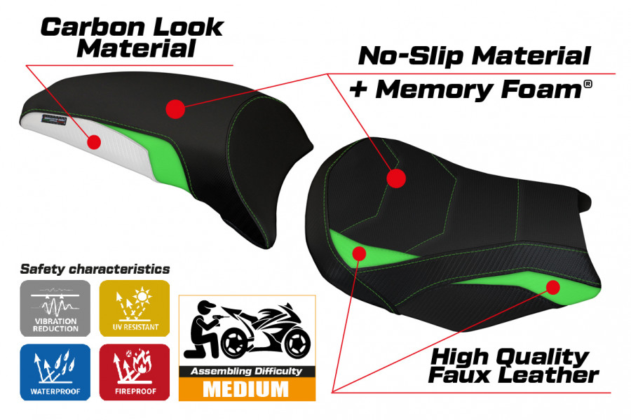 Funda de asiento compatible con Kawasaki Ninja 650 (17-22) modelo Sihu comfort system