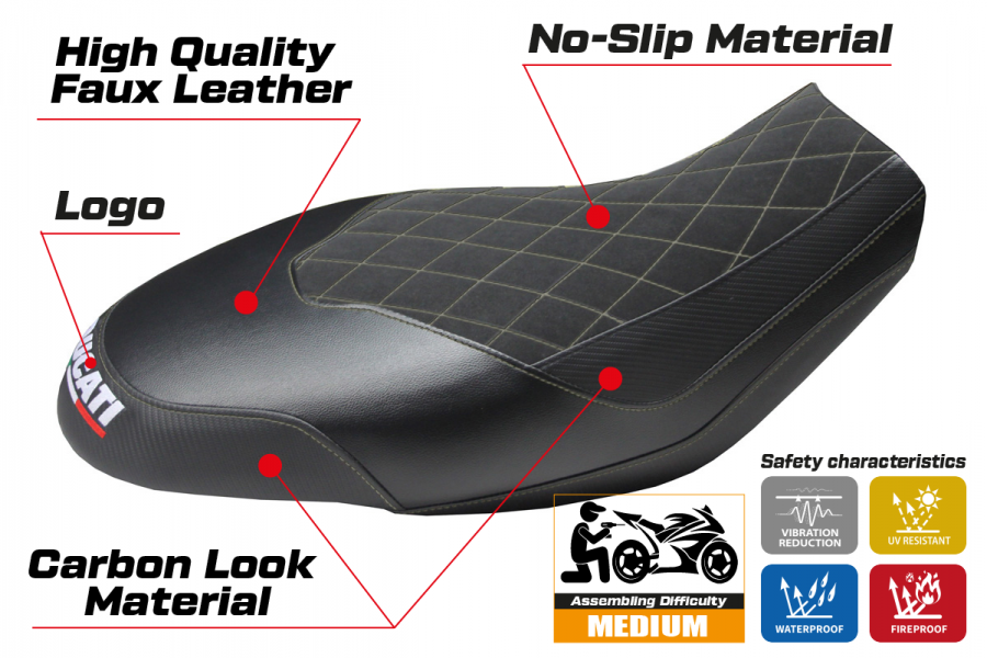 Housse de selle compatible Ducati Scrambler 400/800/1100 (15-22) modèle Ischia Velvet