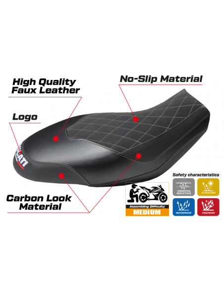Housse de selle compatible Ducati Scrambler 400/800/1100 (15-22) modèle Ischia Velvet