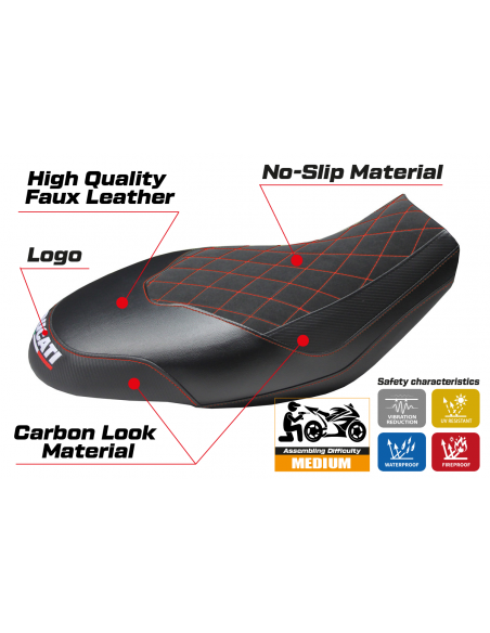 Housse de selle compatible Ducati Scrambler 400/800/1100 (15-22) modèle Ischia Velvet