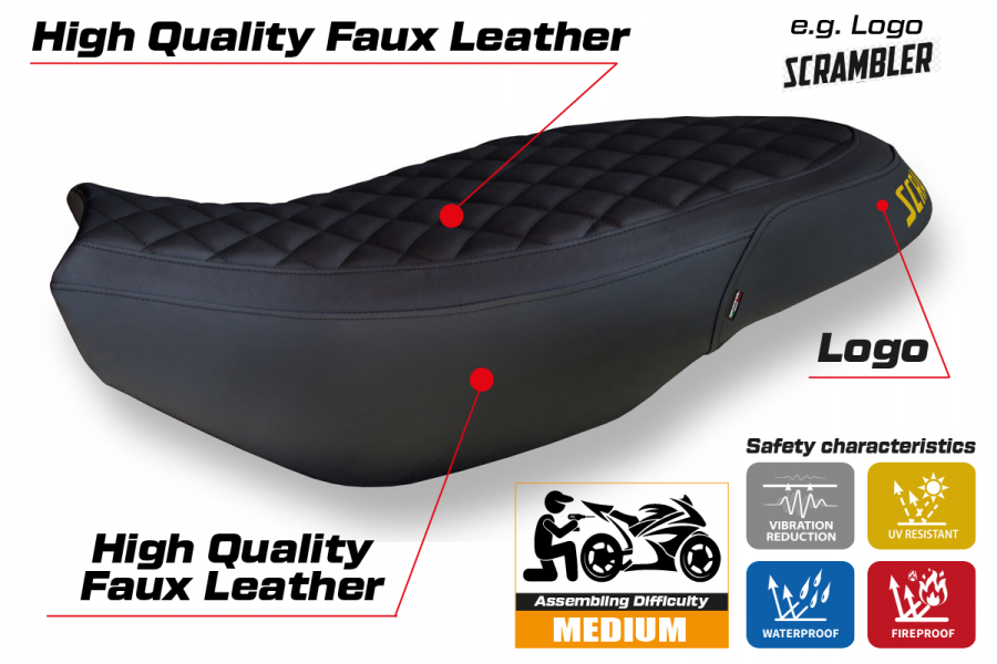 Housse de selle compatible Ducati Scrambler 400/800/1100 (15-22) modèle Vintage