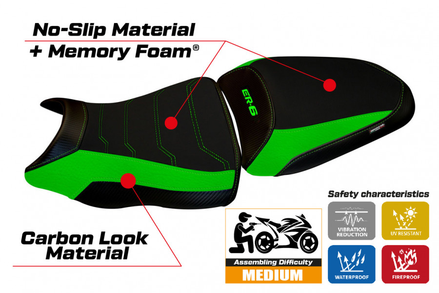 Funda de asiento compatible Kawasaki ER-6N / ER-6F (12-16) modelo Dayton 1 comfort system