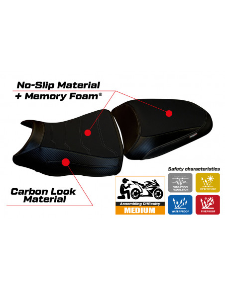 Housse de selle compatible Kawasaki ER-6N / ER-6F (12-16) modèle Dayton 1 comfort system