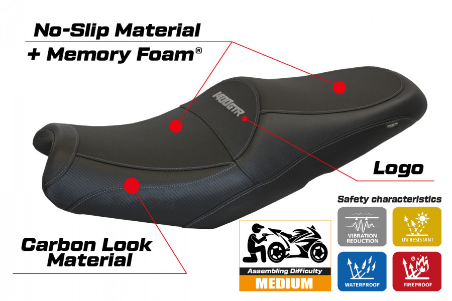 Funda de asiento compatible con Kawasaki GTR 1400 (07-16) modelo Luena comfort system