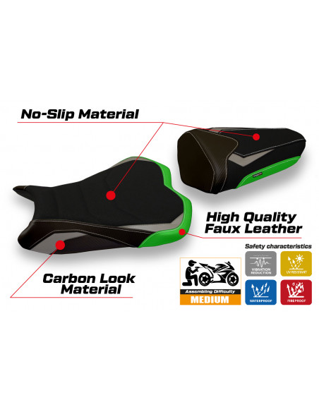 Funda de asiento compatible con Kawasaki Ninja ZX 6 R (09-12) modelo Cracovia special color ultragrip